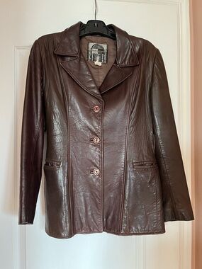 Vintage - Women's Dark Brown Leather Button-Front Jacket by